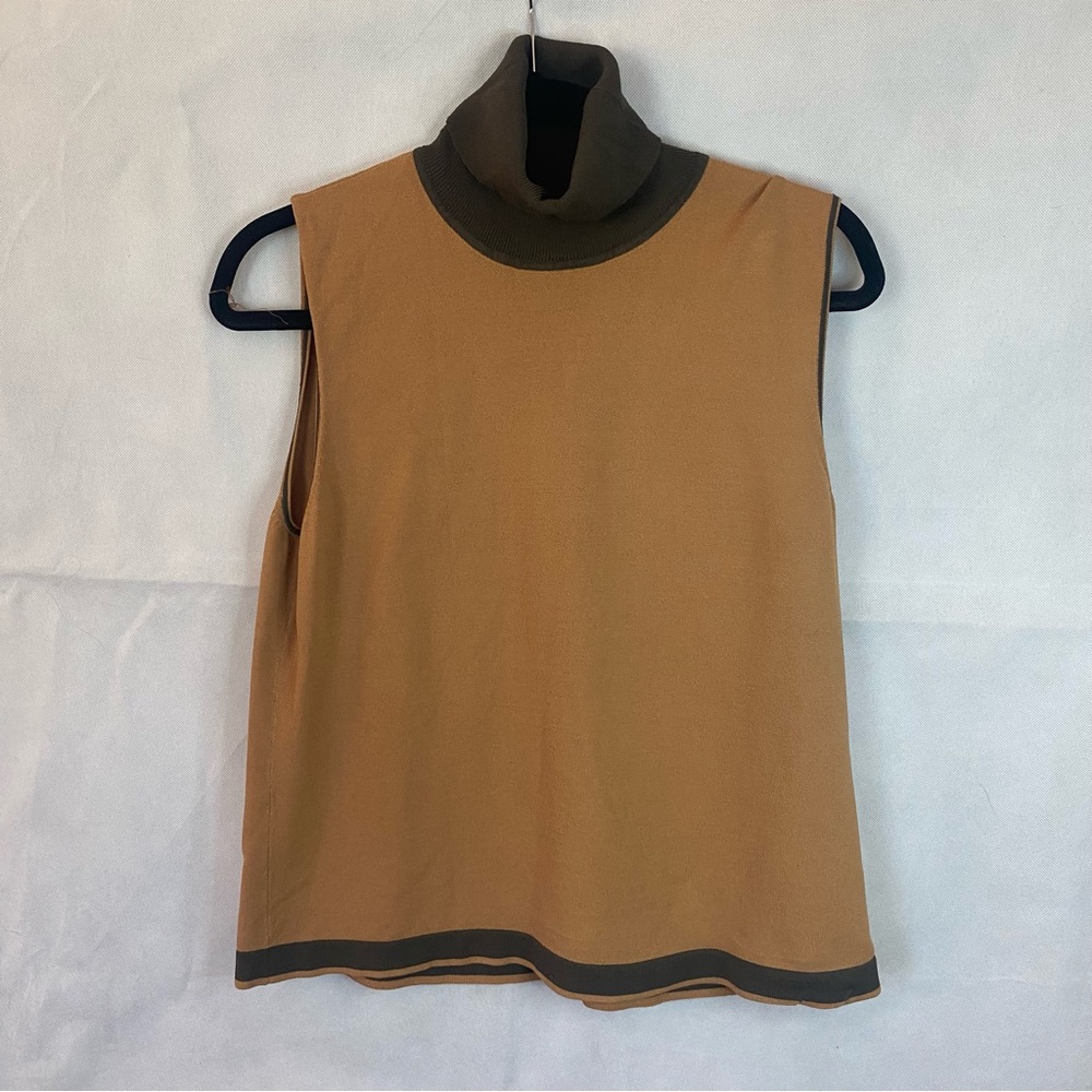Kasper Tan and Olive Green Sleeveless Tank Top